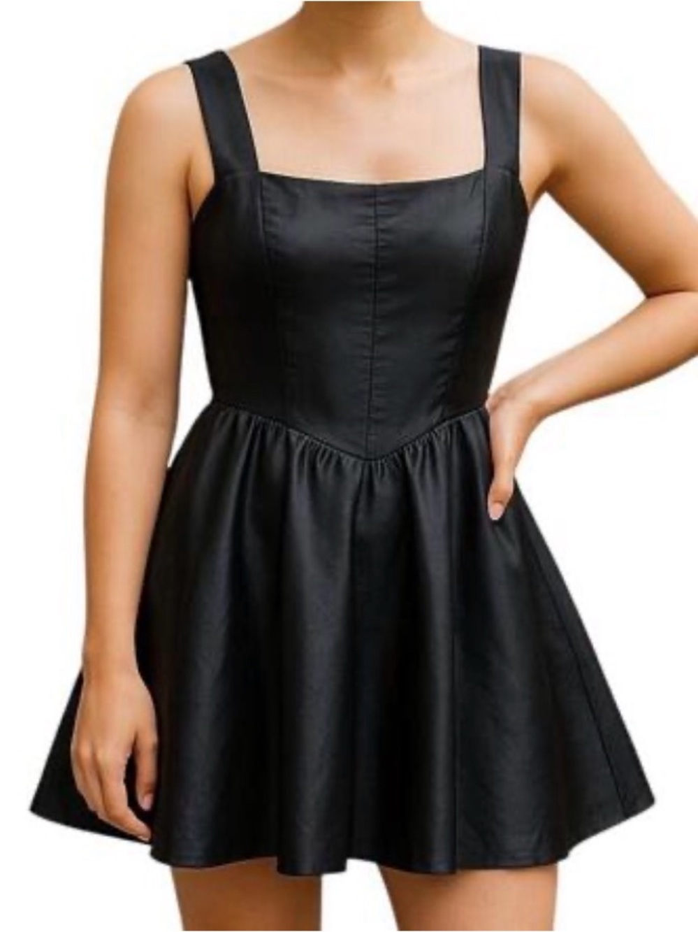 Black Square-Neck Mini Dress with Wide Straps